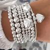 7Pcs Stacked French Beaded Love Pendant Bracelet Women's Simple Imitation Pearl Elastic Jewelry