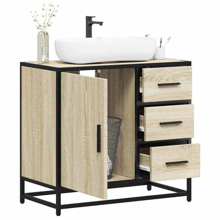 VidaXL Bathroom Vanity Unit Sonoma Oak Engineered Wood, Bathroom Sink Cabinet, Bathroom Furniture 849275