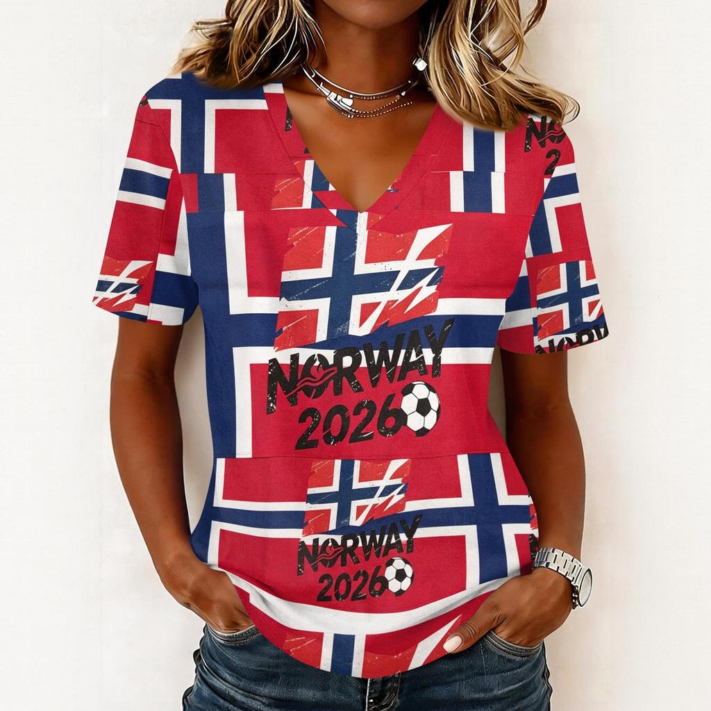 Women V Neck Pullover Short Sleeve Casual Top Soccer Graphic Print Relaxed Fit Lightweight Tee for Summer