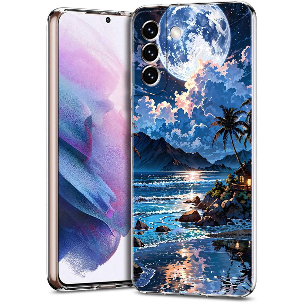 

Прозрачный чехол-бампер для Samsung Galaxy S25 S24 S23 S22 S20 S21 FE Ultra S10 S10E Plus Звездная Эстетика Пляж Ночной Пейзаж for Samsung S25