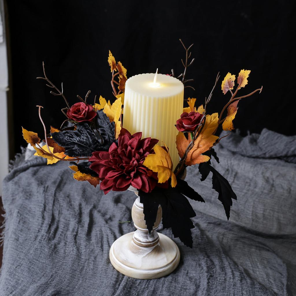 Thanksgiving Candle Ring Tabletop Mini Autumn Wreath Rustic Candle Wreath Ornament for Bar Farmhouse Wedding Party Dining Room