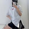 New Arrivals Open Run HearT STripe ShorT Sleeve T shirT Women Loose fiT Ringer