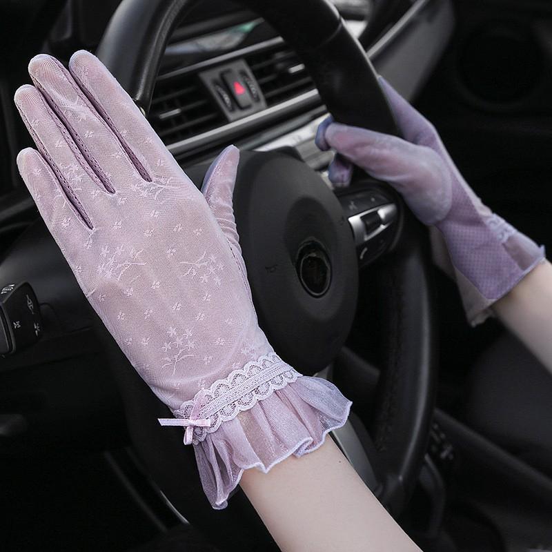 

Spring and Summer Lace Women s Long Finger Cycling Sports Driving Outdoor Sunshade Thin Breathable Cool Touch Screen Gloves average size