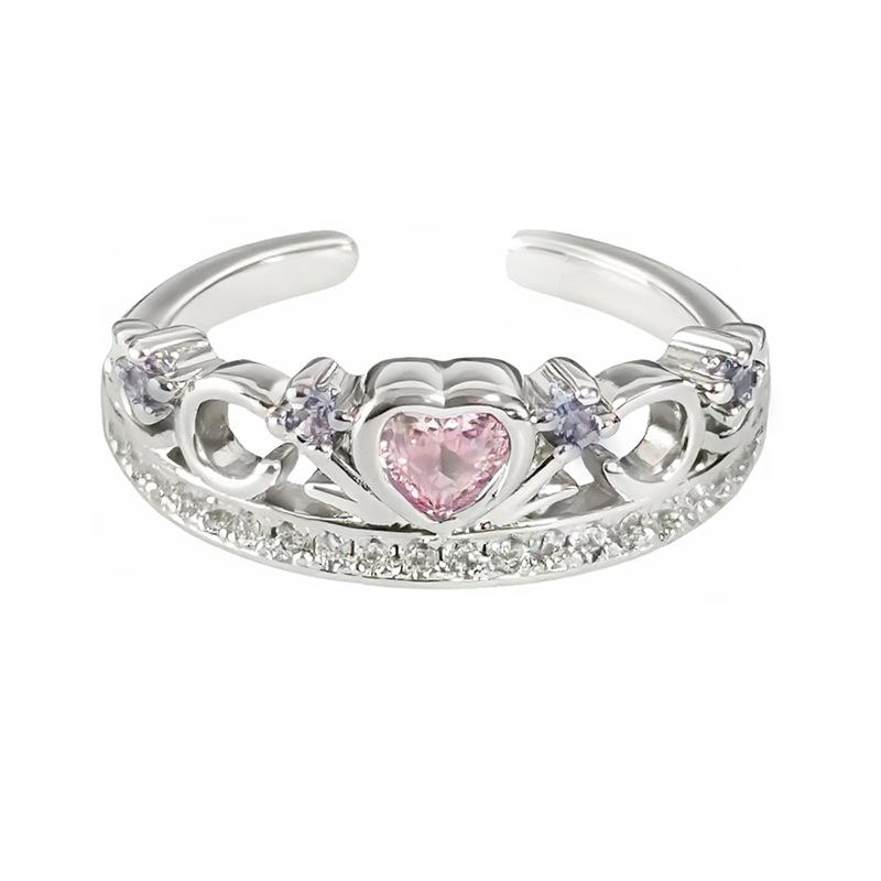 Sweet Enamel Dripping Oil Pink Full Diamond Zir*****Pen Ring Exquisite Niche High Sense Stacked Fashion Ring Woman