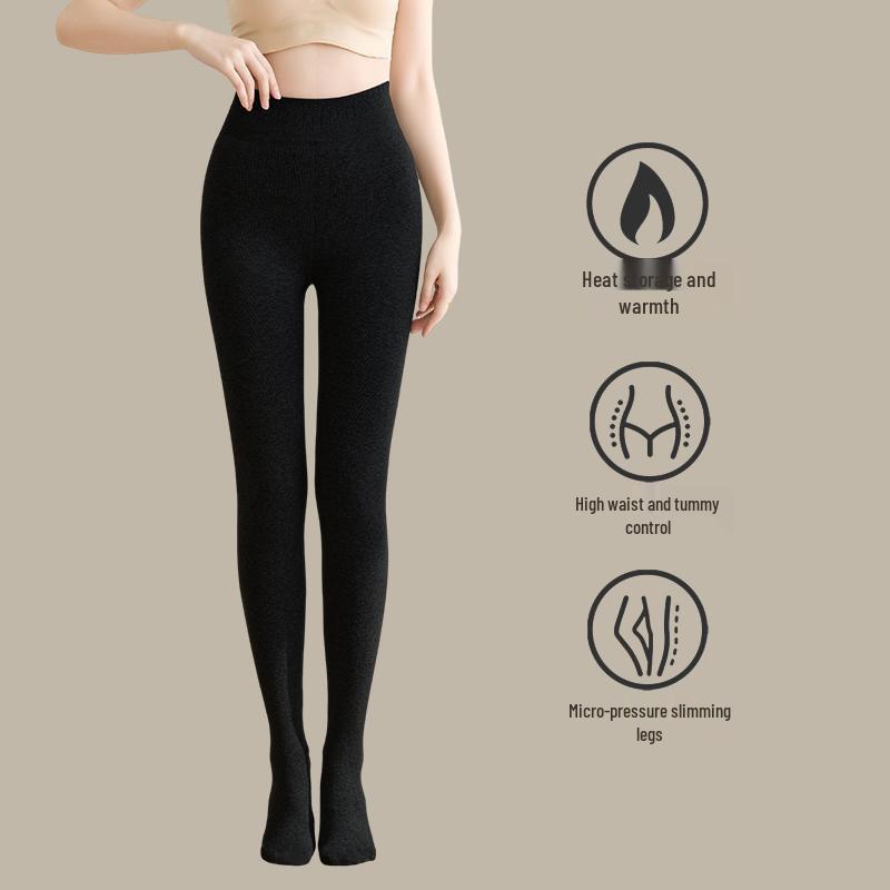 High Waist Slim Fit Velvet-Lined Vertical Stripe Winter Pants for Women