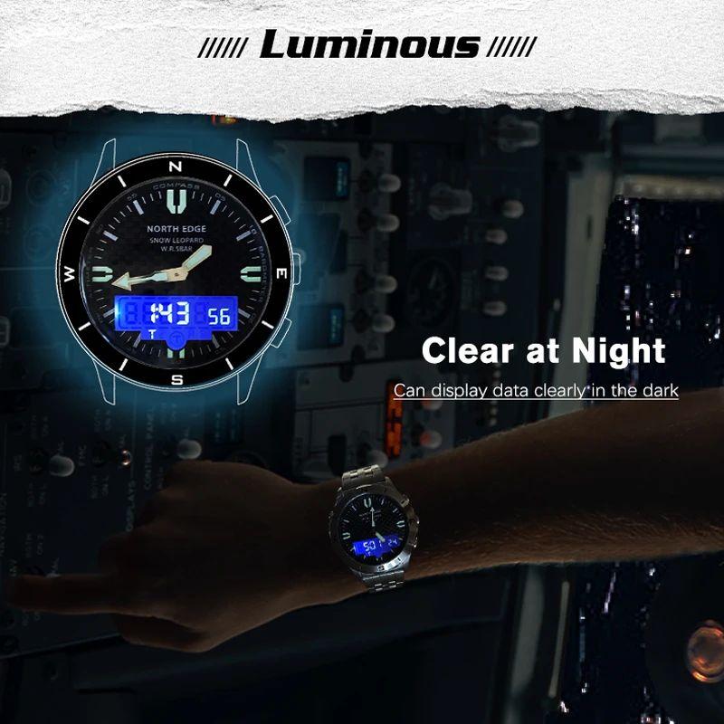 NORTH EDGE Men's Sports Digital Watches Business Luxury Watch For Men Waterproof 50M Altimeter Barometer Compass Luminous Clock