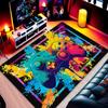 Gaming Area Rug Neon Glow Game Over Letter Controller Floor Mat Soft Non-Slip Video Game Carpet for Living Room Game Room