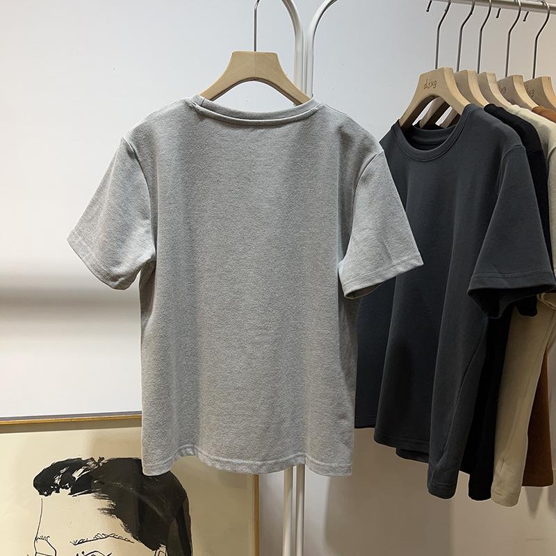 Shoulder pure cotton short-sleeved t-shirt women's loose casual versatile top thickened t-shirt pure cotton inner bottoming shirt