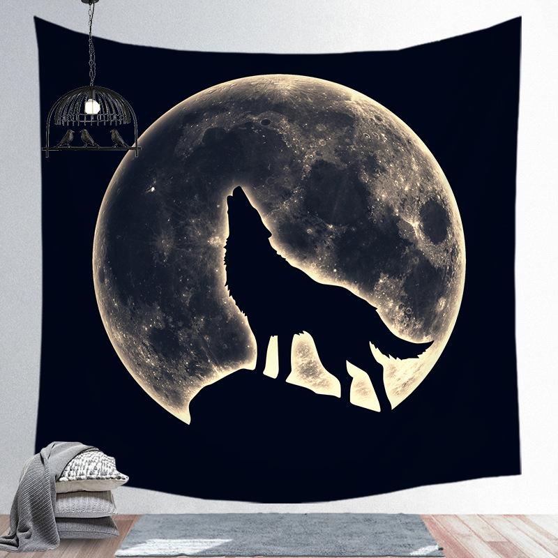 Starry Night Tapestry Mountain Moon Star Black Tapestry Psychedelic Witch Wall Hanging Bedroom Living Room Decoration Aesthetics