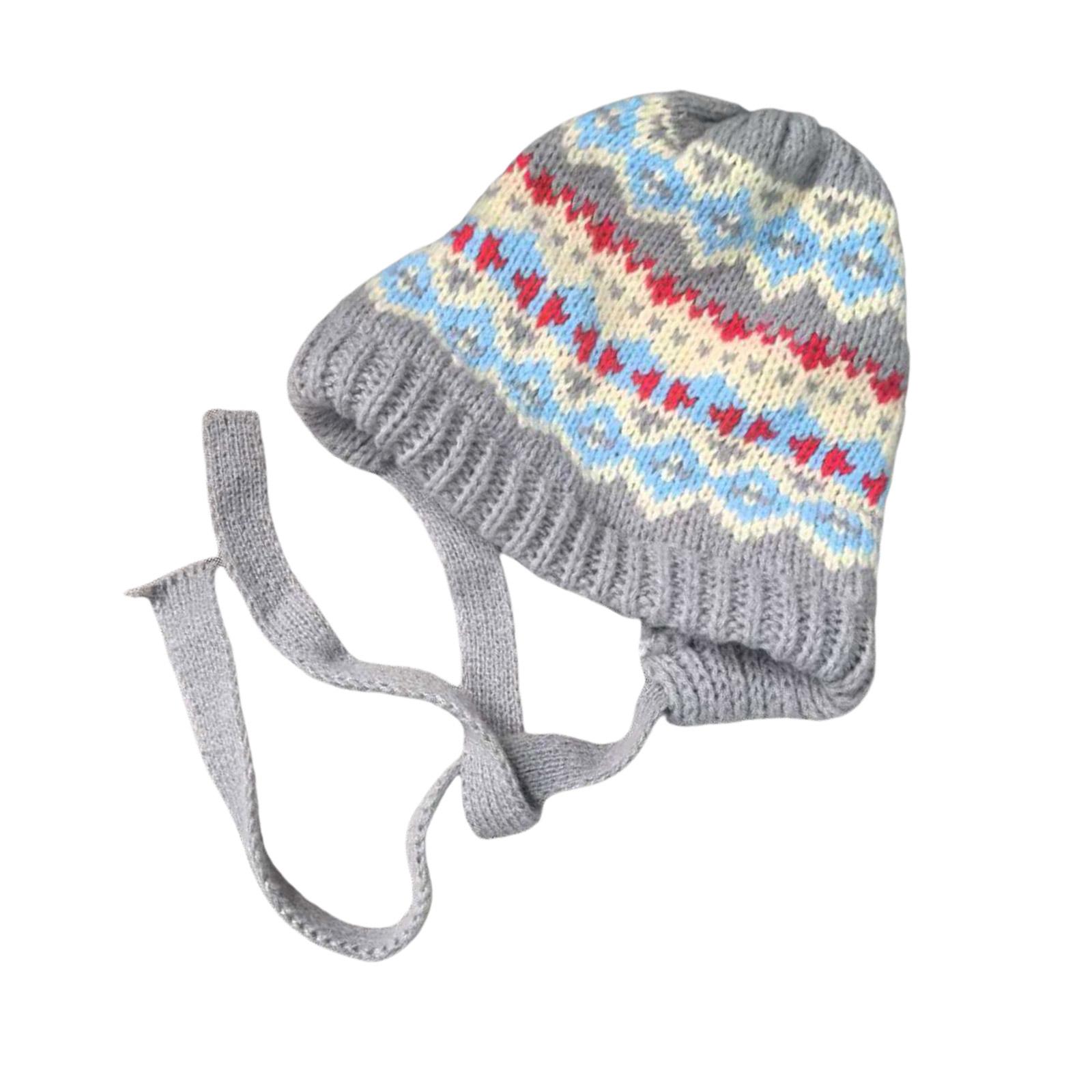 

Этнический узор Шапка-ушанка Вязаные шапки-бини для повседневной носки Взрослая унисекс акриловая шапка-череп для активного отдыха, езды на велосипеде, прогулок серый