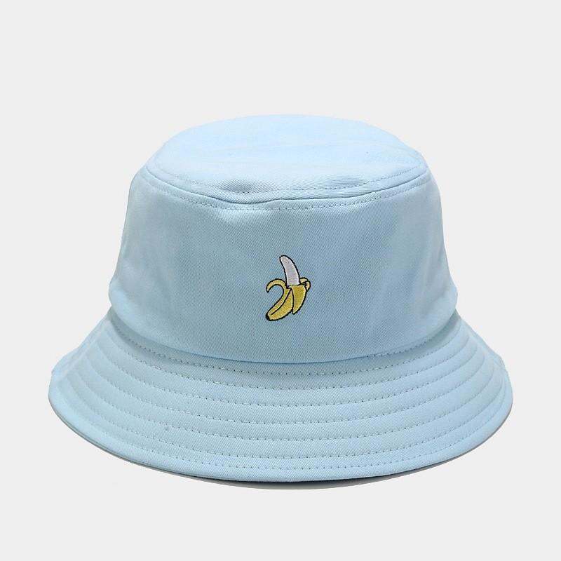 

Embroidered Fruit Pattern Fisherman Hat For Women Summer Outdoor Sun Protection Banana Blue