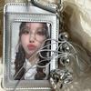 Kawaii Leather Card Holder Silver Love Bead Pendant Kpop Photocard Holder Ins Ribbon Photo Display Bag Pendant Employee ID