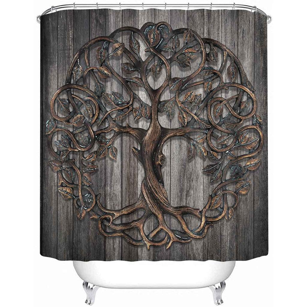 Wikinger-Duschvorhang, Vintage-Kriegsschiff der Wikinger, Drakkar, alte skandinavische und nordische Runen, Badezimmer-Dekor-Set, Accessoires