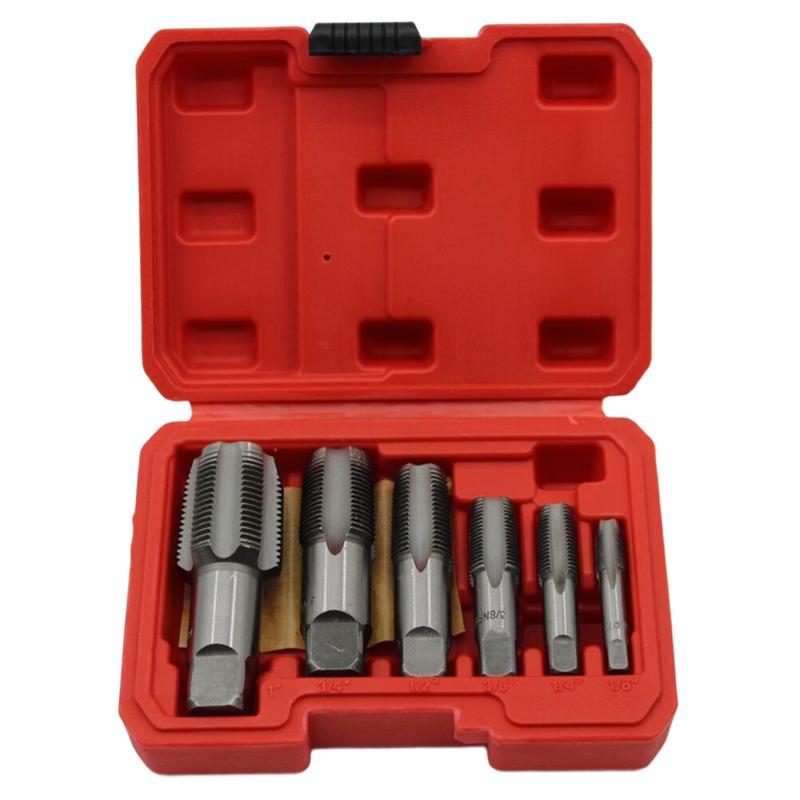 A27F-Threading Tool Kit 6 Pcs NPT Pipe Tap Set With Storage Case Thread Tapping Plumbing Equipment