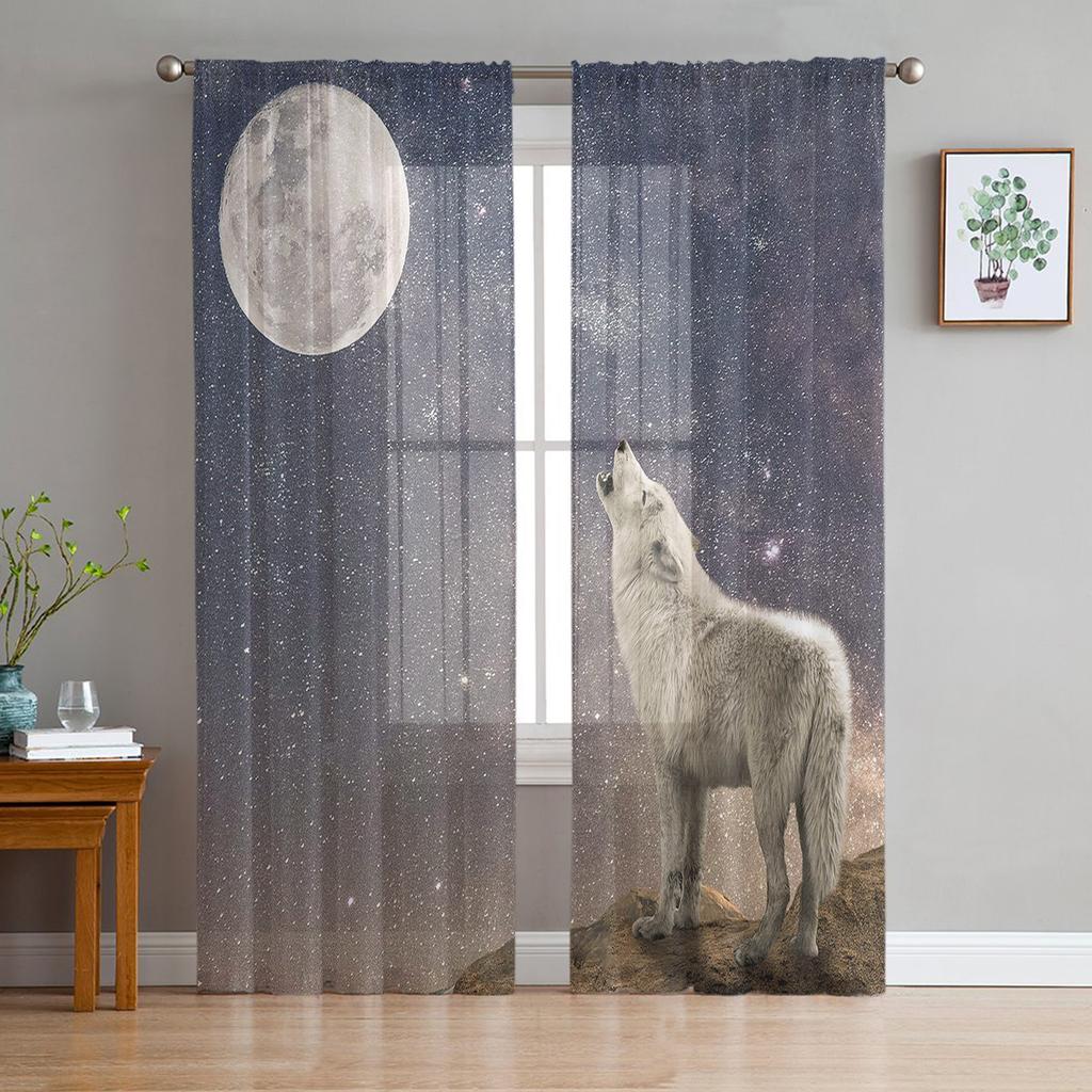 Wolf Forest Animal Tylové závěsy do obývacího pokoje Voile Průsvitný okenní závěs do ložnice Šifonové závěsy do kuchyně