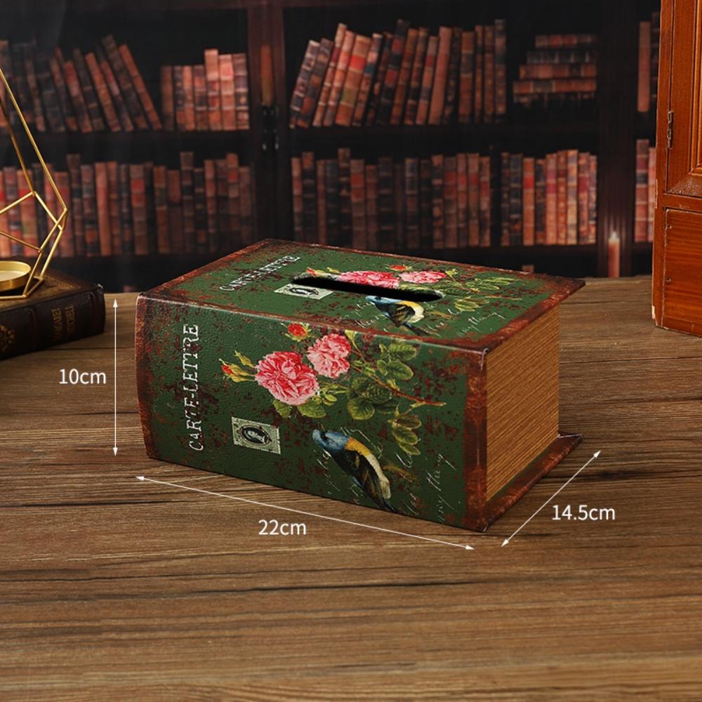 Retro European Simulation Book Tissue Box Wooden Coffee Table Napkin Storage Box Living Room Decoration Leather Tissue Organizer