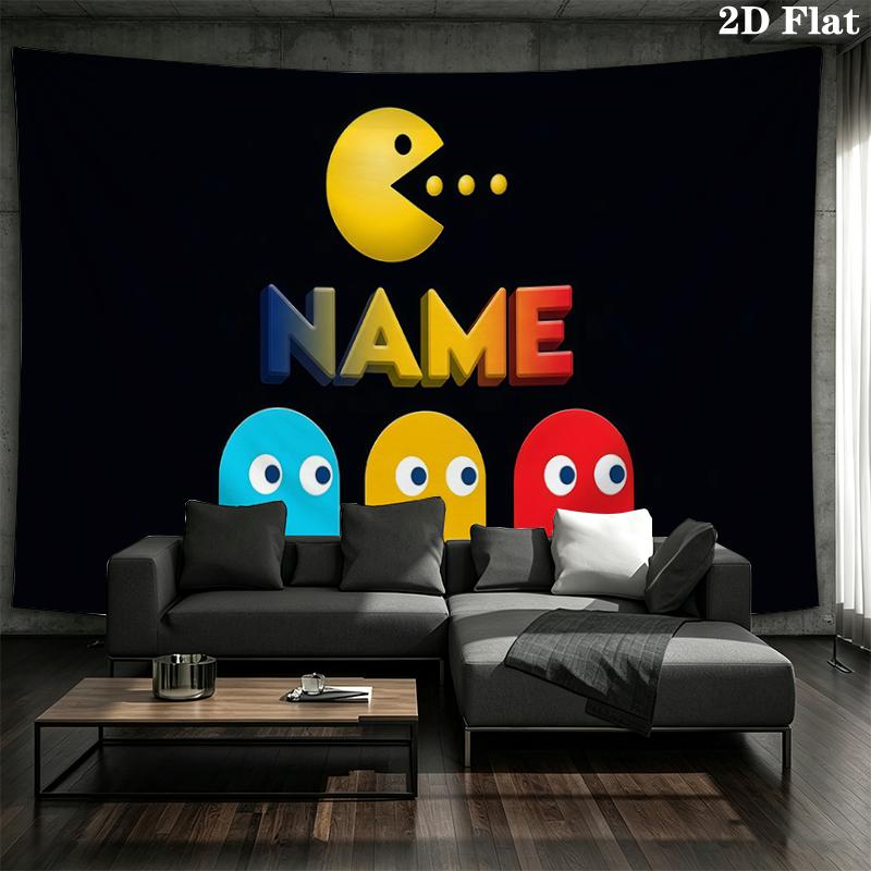 Custom Name,Pac Man Wall tapestry, aesthetic printed fabric blanket, suitable for bedroom, living room, and home decor.