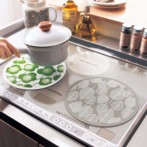 Belle Maison IH Cooking Mat with Silicone Covers, Set of 2, for IH Cooktops, Prevents Burns and Staining, Scandinavian Design, Matching Pattern, Gray
