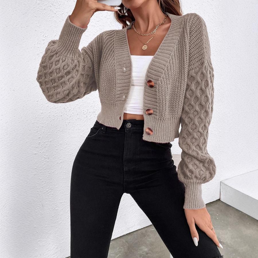 Women's Wool Cardigan Sweater Spring/Autumn Outerwear V-Neck Solid Color Design Oversized Knit Open-Front Cardigan