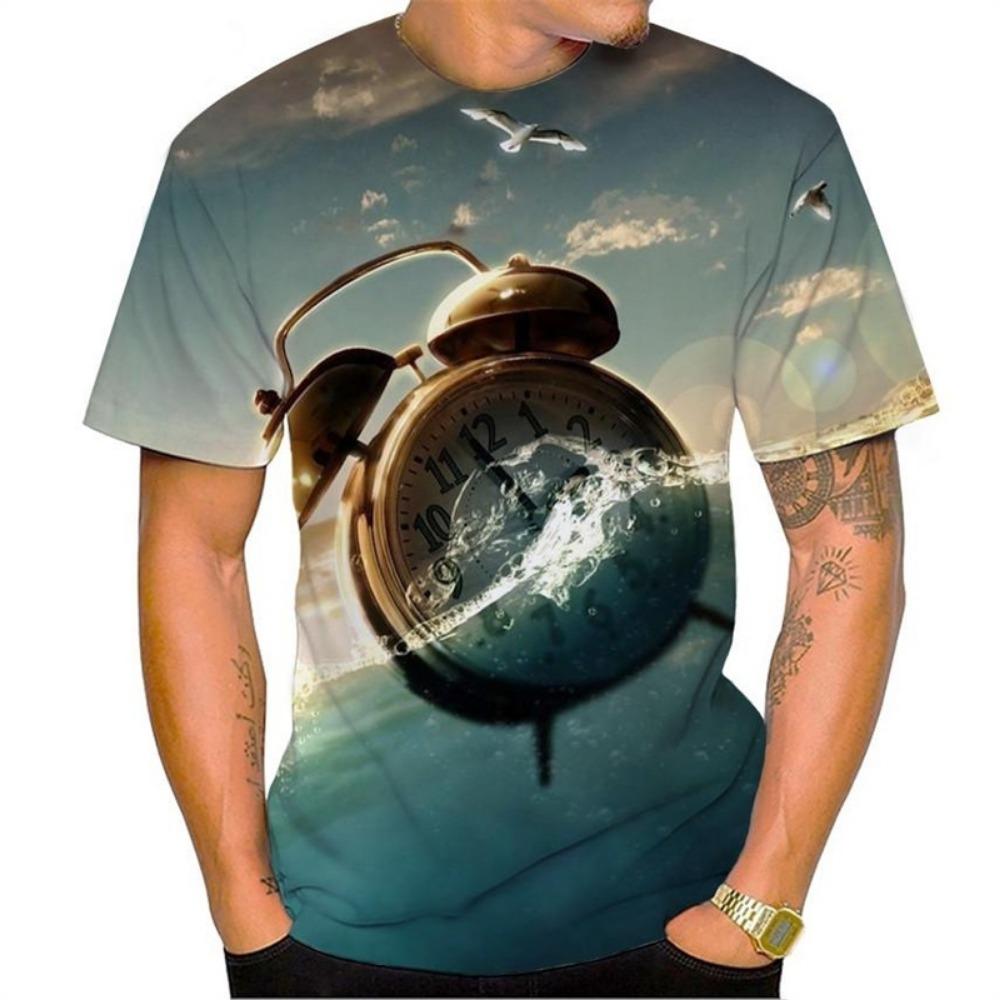 Retro Gothic Clock Men's T-shirt Breathable Quick Drying Streetwear Short Sleeve 3D Printing Summer Tops Oversized T Shirt