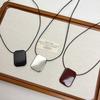 Metal Pendant Square Pendant Necklace Leather Rope Fashion Necklace Long Sweater Chain  Women
