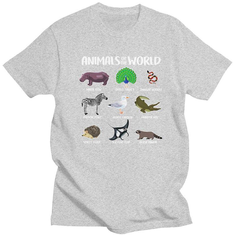 Animals Of The World T Shirt for Men Pure Cotton Tshirt Humor Streetwaer Short Sleeve Tee Shirt Slim Fit Clothing Gift