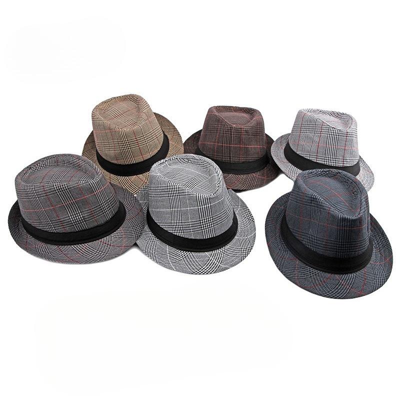 British Style Plaid Fedora Hat for Men Spring Summer Retro Jazz Hat Vintage Gentleman Trilby Cap Sun Protection Casual Beach Hat
