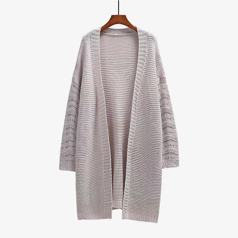 IHUASU Cardigan lung de toamnă și iarnă, culoare uni, pulover de modă tricotat pentru femei