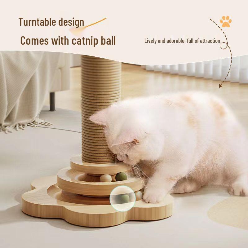Sisal Rope Vertical Cat Scratcher: Wear-Resistant, Debris-Free Turntable & Teaser Toy for Kittens