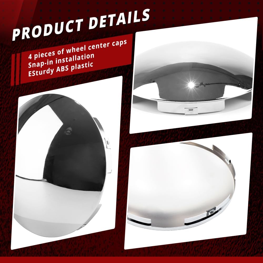 Semi Truck Hub Covers 8.9" Dome Style Hub Caps 5 Even Notched Chrome Mirror Finish Semi Hub Cap Covers for Rear Semi Truck Wheels, 1 PC