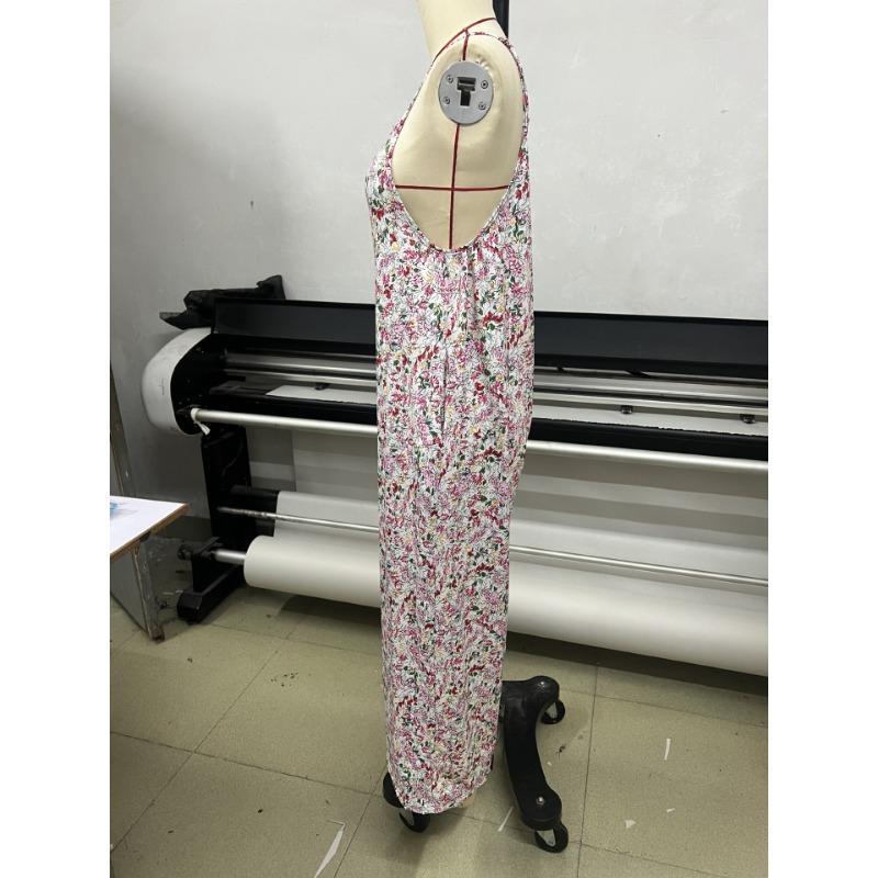Women Adjustable Strap Floral Printed Casual Loose High Waist Summer Jumpsuit