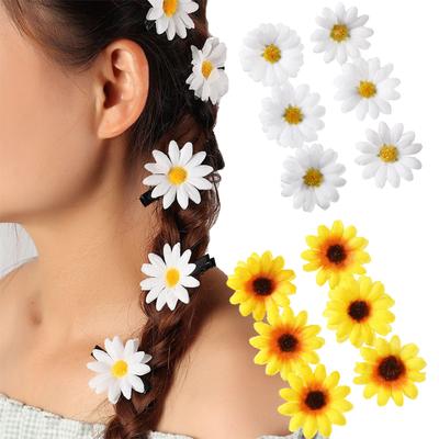 AWAYTR 6 Stück Sonnenblumen Haarspangen Seitlicher Pony Clip Niedliche Gänseblümchen Kleine Blume Haarnadeln Entenschnabel-Haarspange Damen Haaraccessoires