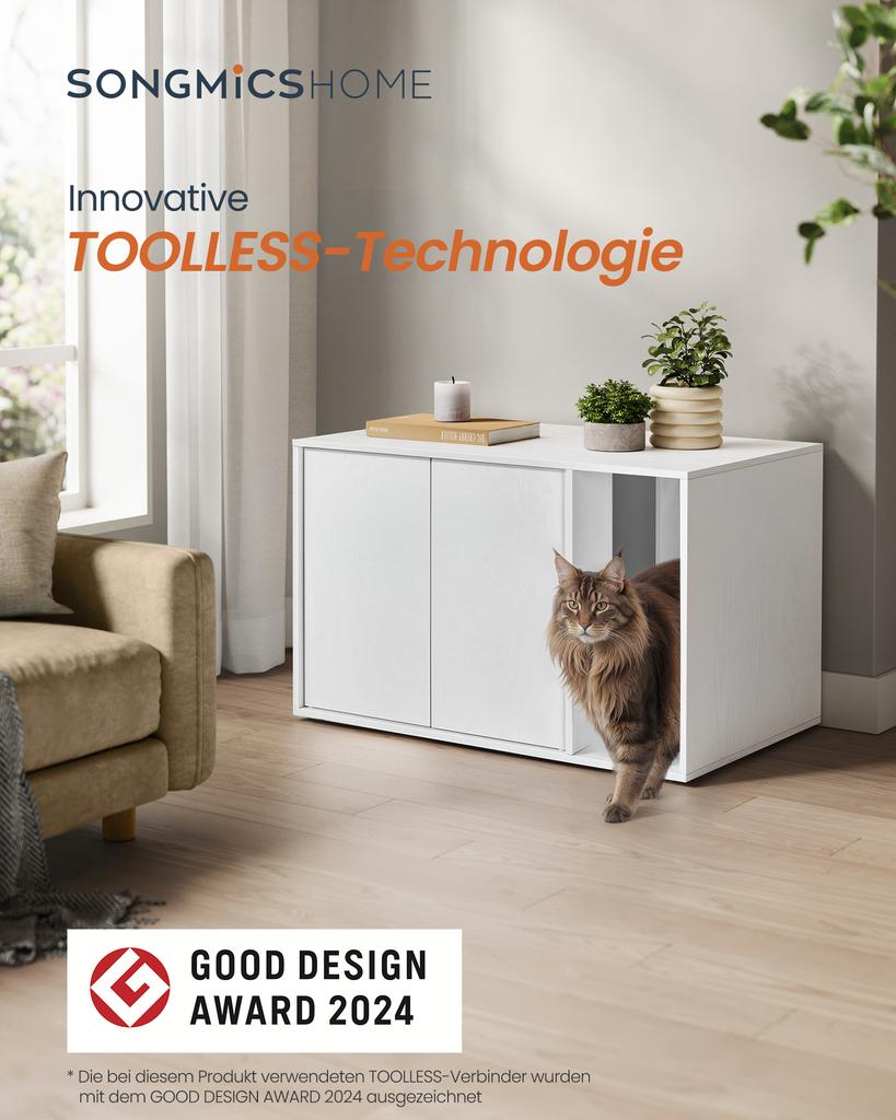 SONGMICS HOME Superfast Toolless Assembly, Cat Litter Box Enclosure, Cat House, for Large Cats, Push-to-Open Doors, Display Side Table, Coffee Table
