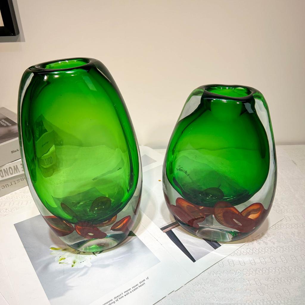 Green Vase Clear Fruit Tray Desktop Storage Container Flower Vase Double Color Transparent Terrarium Home Decoration Accessories