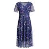 Summer Chiffon Mid-length Plus Size Printed Floral Over-the-knee Dress V-Neck Short Sleeve Elastic Waist
