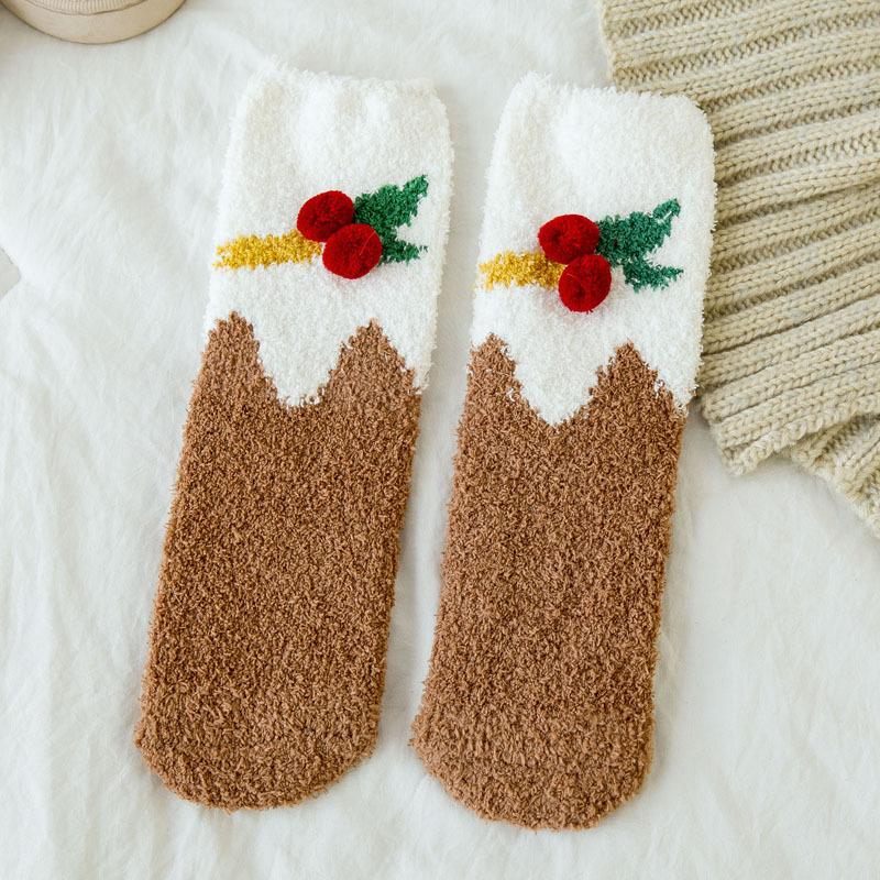 Weihnachtssocken Kinder Mittelhohe Socken Baumwolle Fleece Verdickte Schlafsocken Korallenfleece Warm Niedlich Fleece Kurze Socken