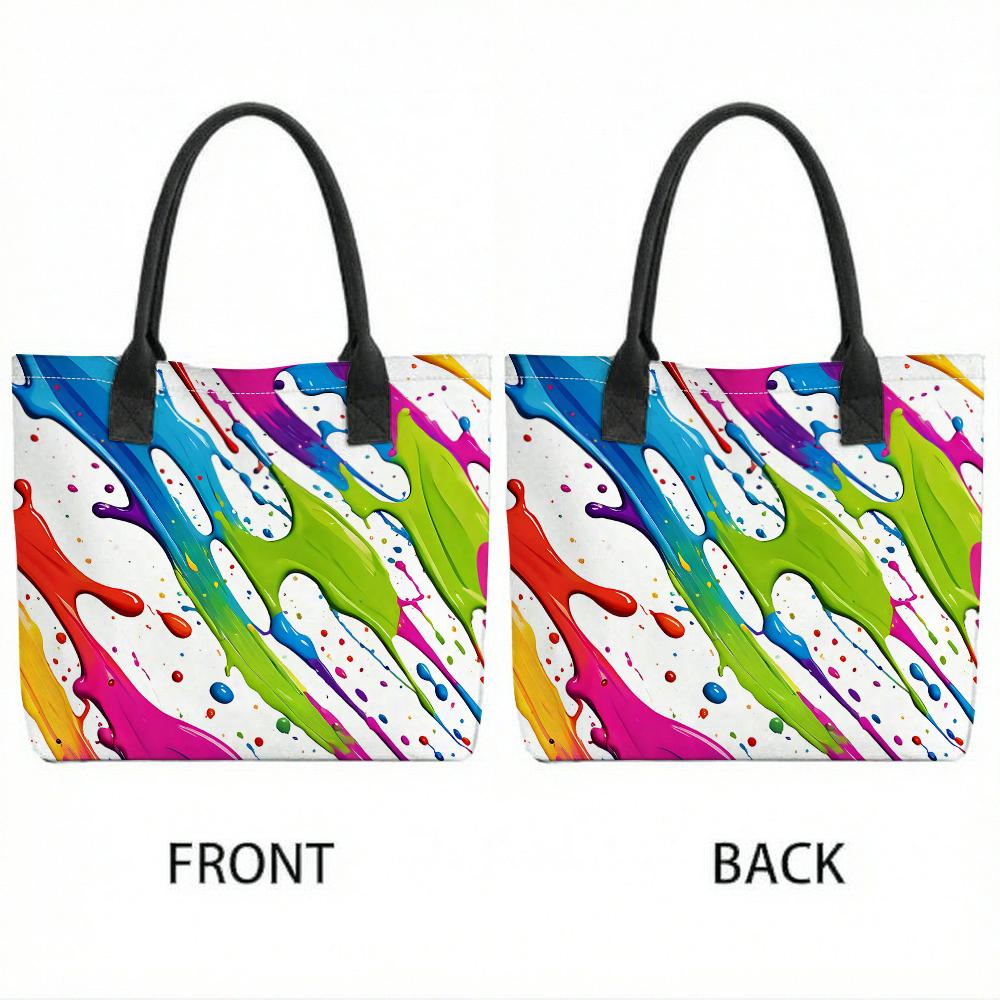 Colorful Paint Splash Print Tote Bag Casual Large Capacity Portable Shoulder Bag for Daily Use