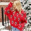 BITCED Fall/Winter Women's Pink Bubble Sleeve Pullover Christmas Sweater