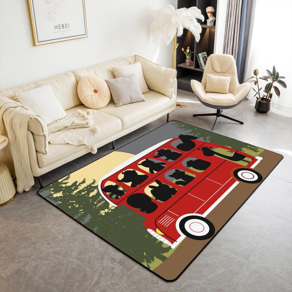Happy Camping Living Room Rugs,Rv Car Area Rug,Vintage Farmhouse Style Non Slip Carpet, Camper Indoor Floor Mat for Travel Lover