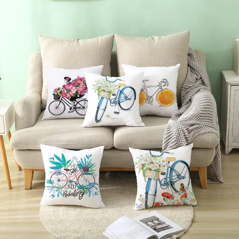 Bicycle Pattern Decorative Pillowcase Living Room Office Decoration Home Pillowcase