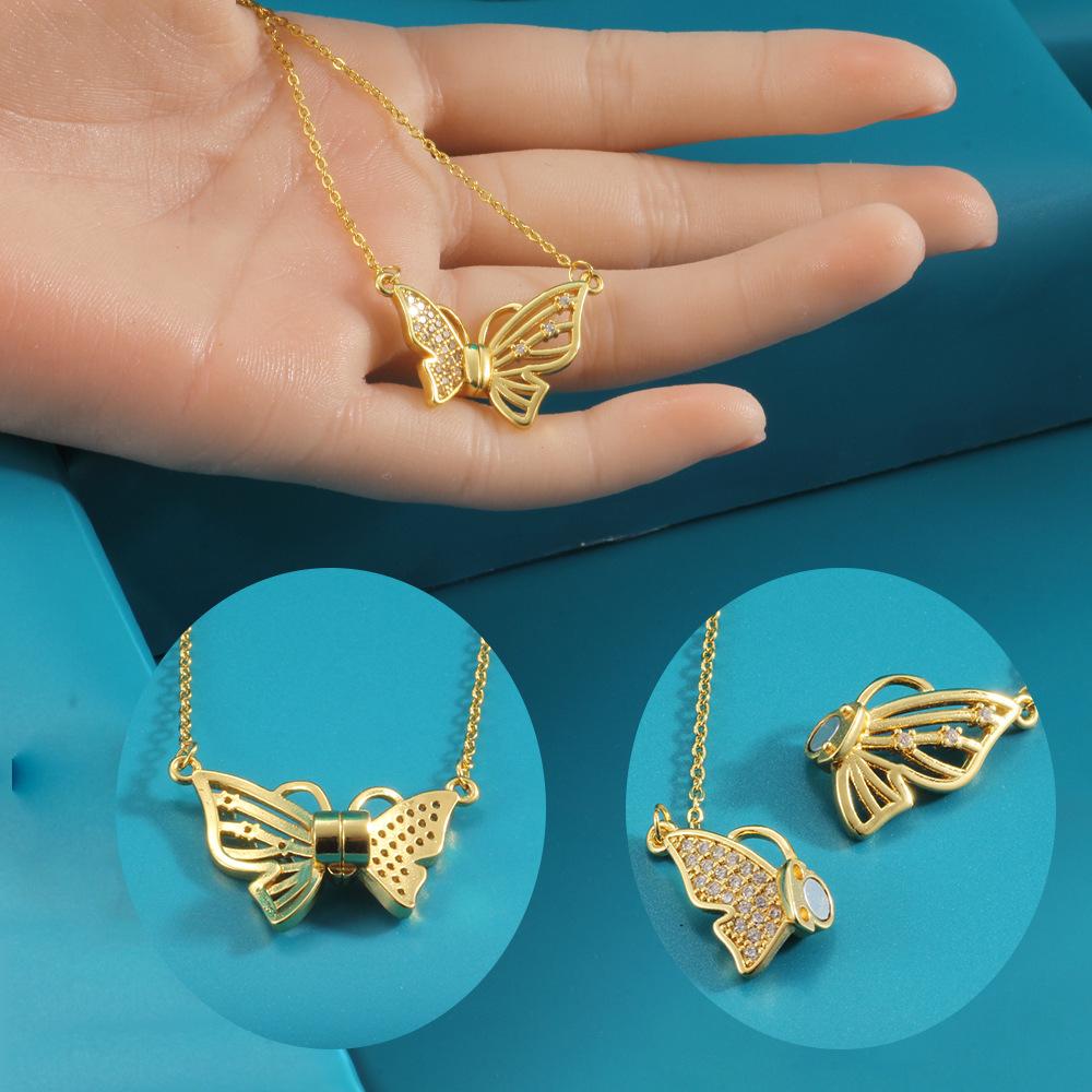 Light Luxury High-End Diamond-Encrusted Magnetic Butterfly Necklace Women'S Niche Design Clavicle Chain Temperament Personalized Fashion Neck Chain