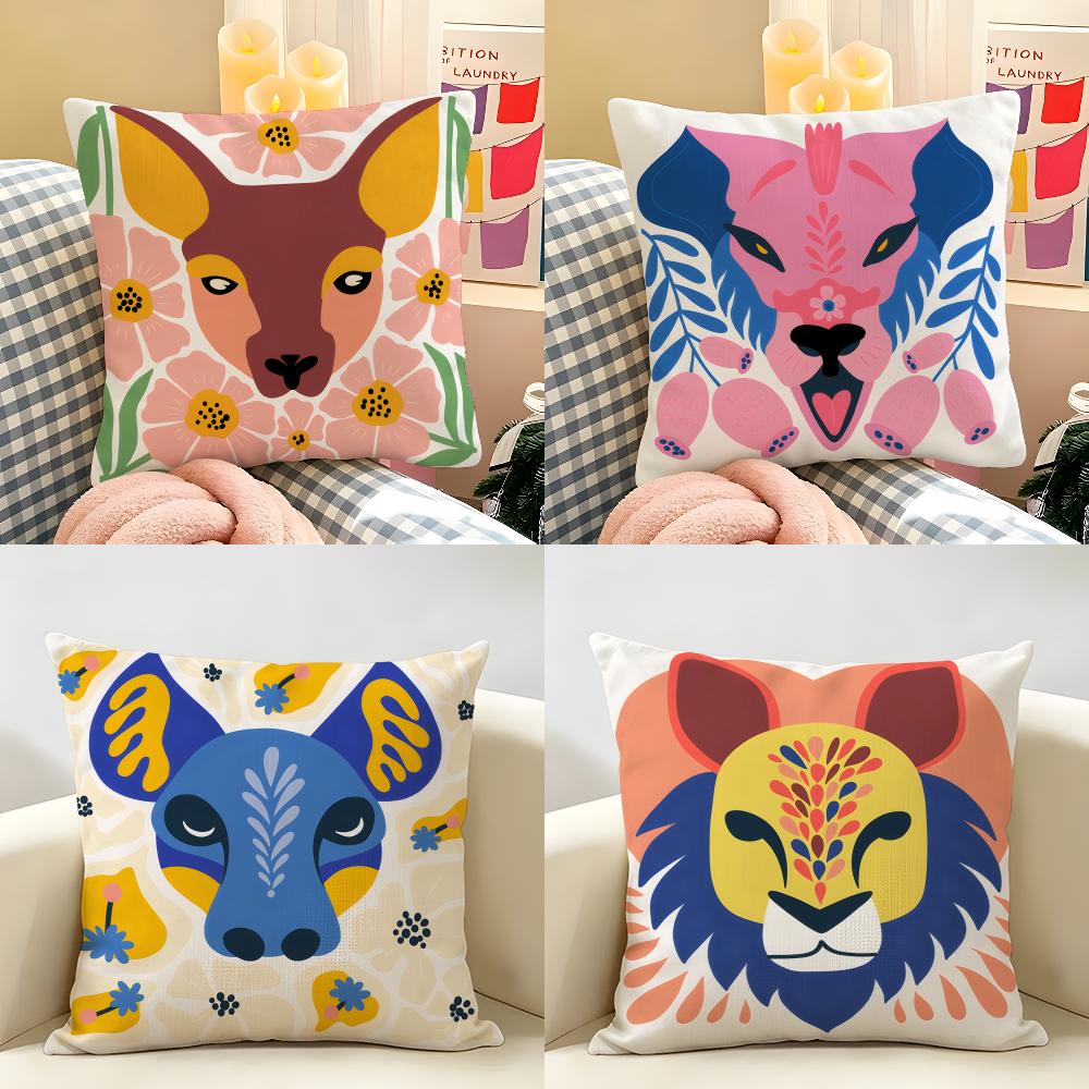 Abstract Floral Animal Fashion Cushion Cover Natural Linen Organic Fabric DoubleSided Printing Room Sofa Decor Pillow Case