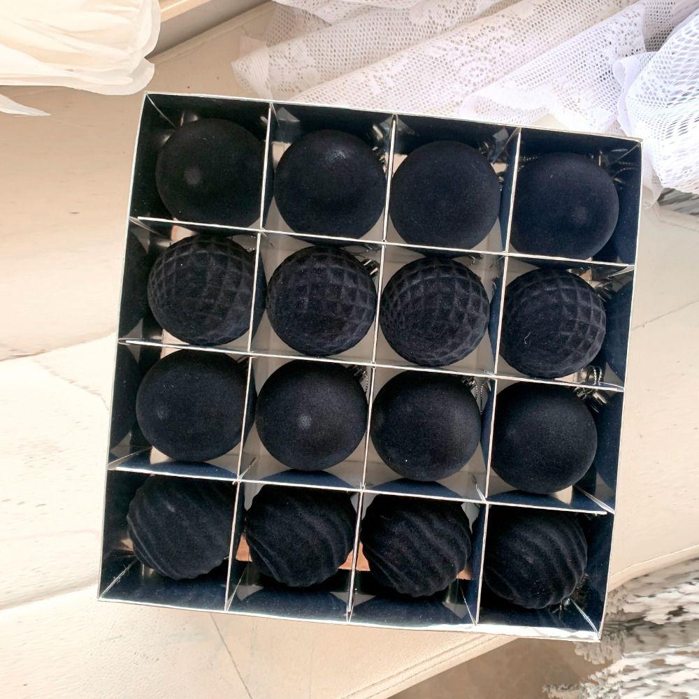 16pcs Shatterproof Christmas Hanging Balls Flocking Xmas Tree Ornaments New Year Gift