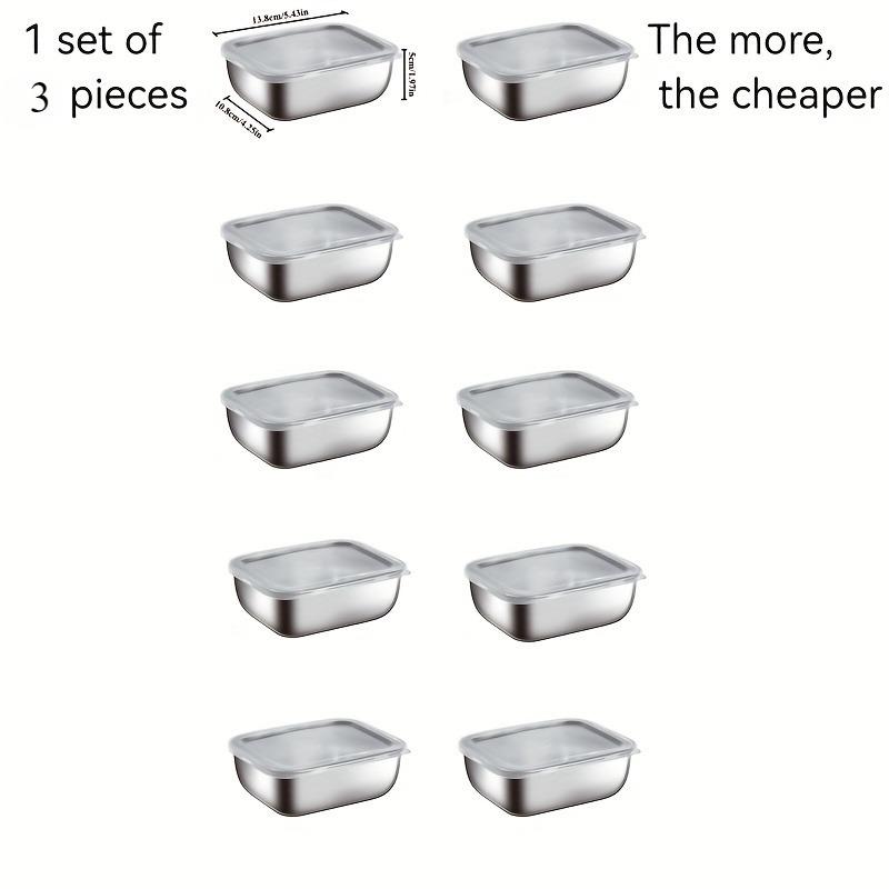3pcs of Stainless Steel Storage Containers, Square Food Storage Boxes, Refrigerator Organizers, Outdoor Storage Bins