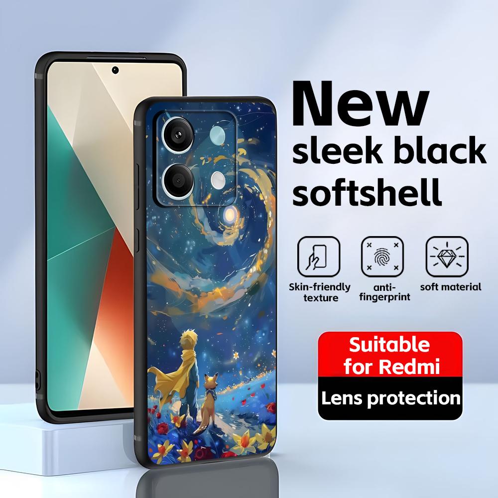 anime The Little Prince Phone Case For Redmi Note 14 13 12 11 Pro Plus S 5G 14C A3 Soft Black Phone Cover