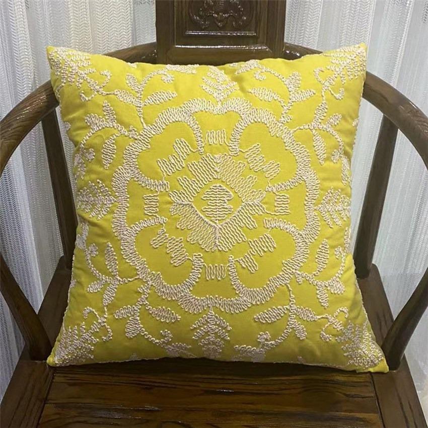 Luxury Embroidered Cushion Cover Vintage European Floral Throw Pillow Case Cotton Linen Decorative Pillowcase For Sofa Couch Bed