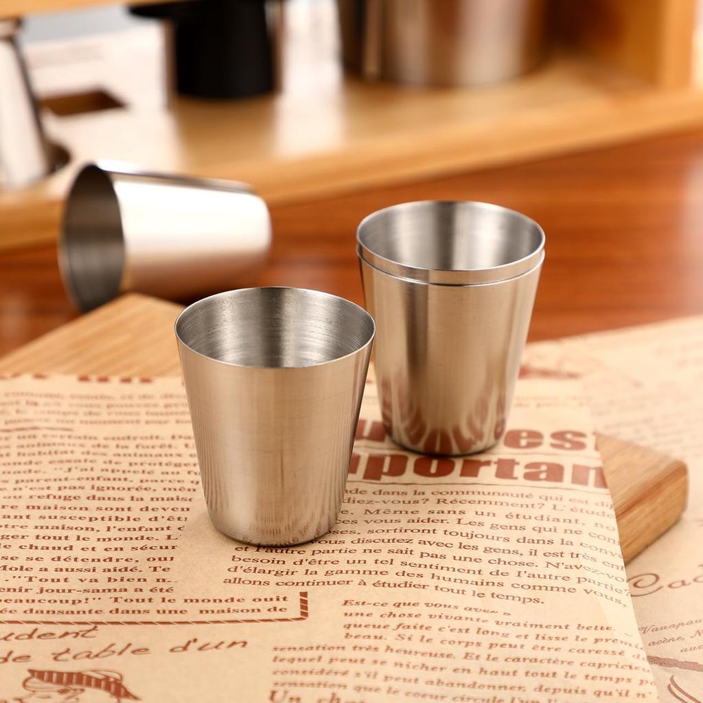 NUOLUX 4-Piece Stainless Steel Shot Glass Set, 30ml/1 Oz, Travel/Portable Whiskey Cups, Mini Glasses, Stylish Storage Case Included