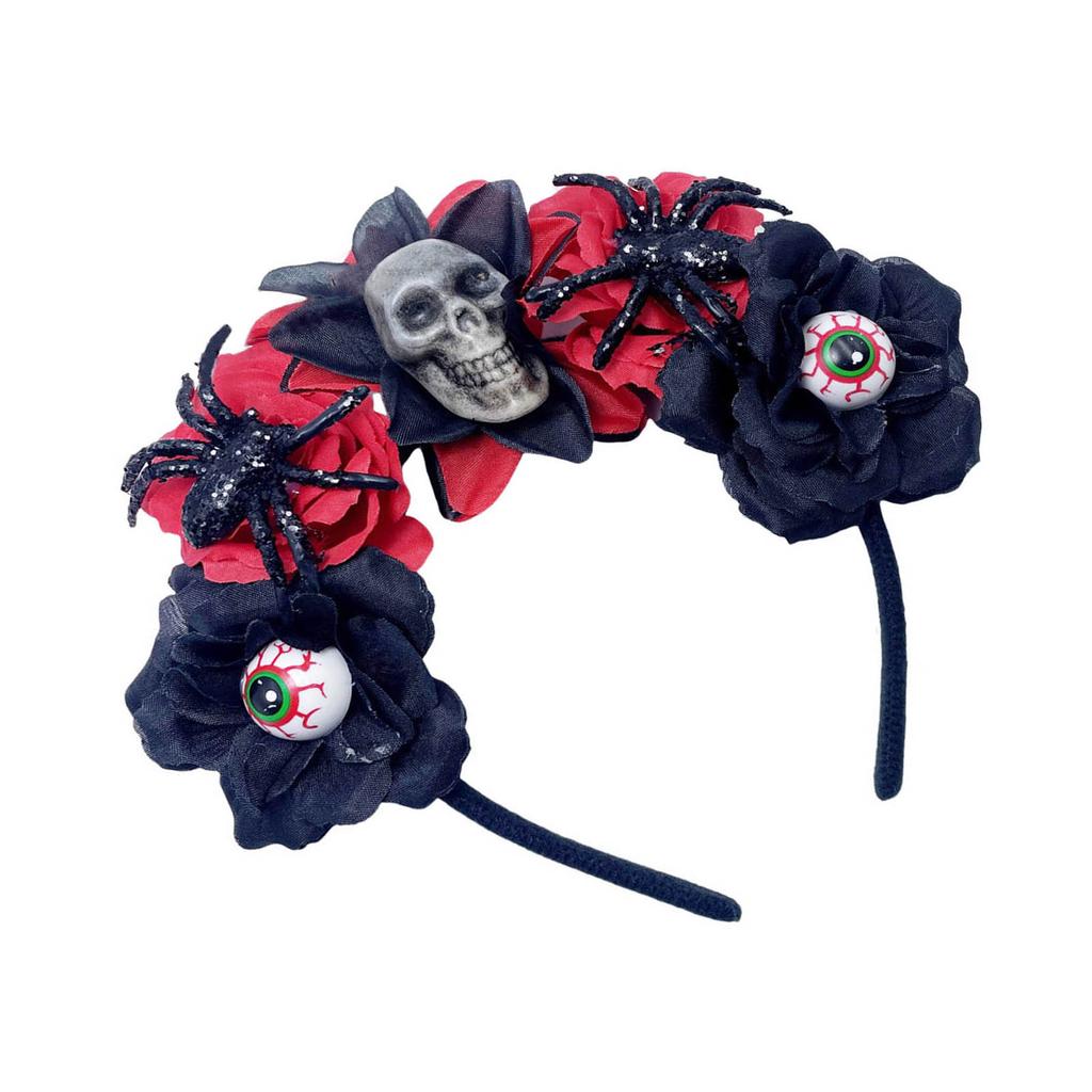 Halloween Theme Headband Day of The Dead Skull Flower Veil Hairband Cosplay Costume Headpiece Women Festival Hair Decors