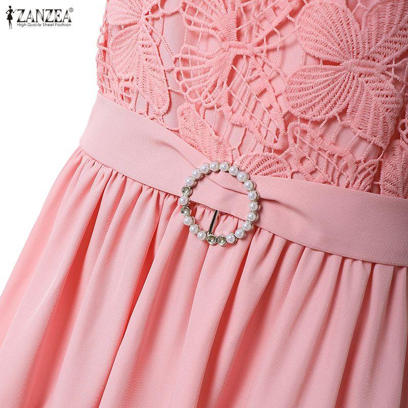 ZANZEA Women Elegant Lace Crochet Patchwork Round Neck Casual Sleeveless Dress