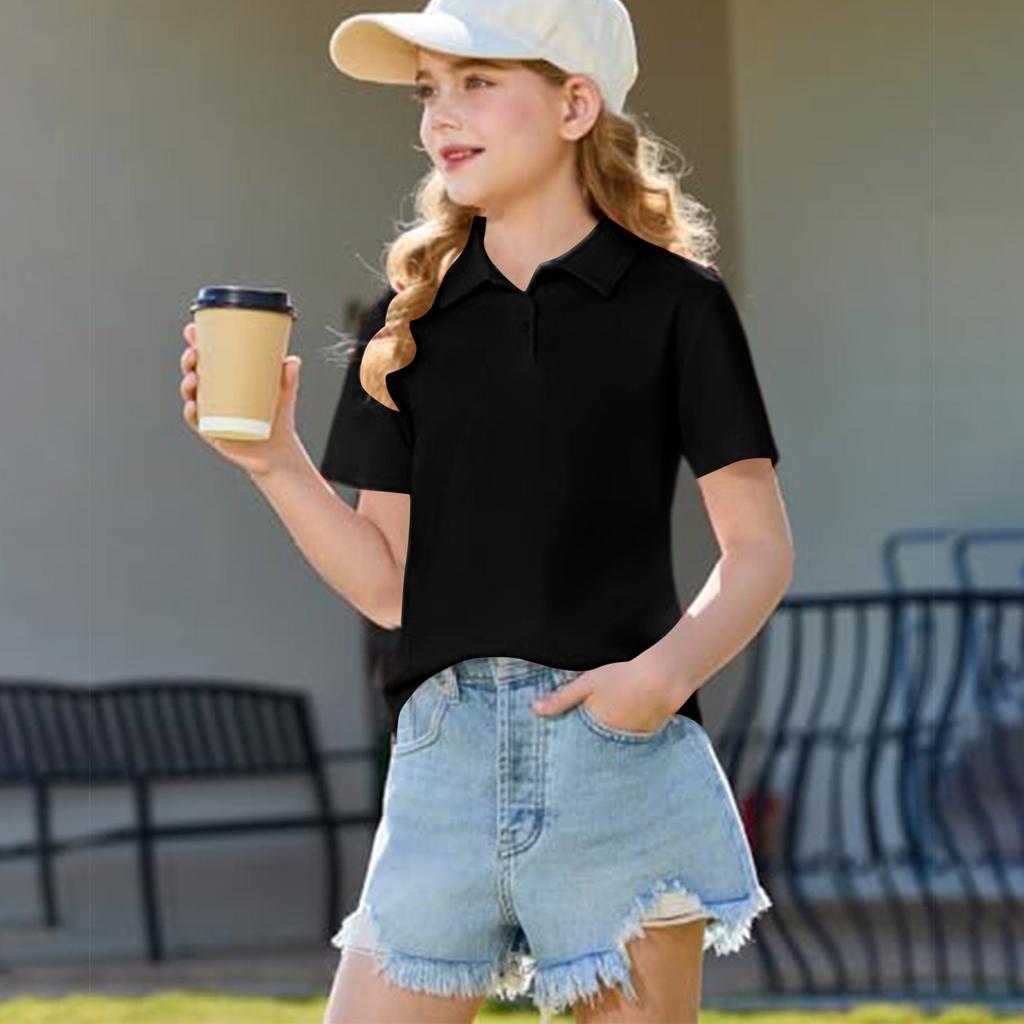 Short Sleeve Polo Shirt for Girls Classic Collar Design Soft Breathable Fabric Suitable for Daily Wear and School Uniform